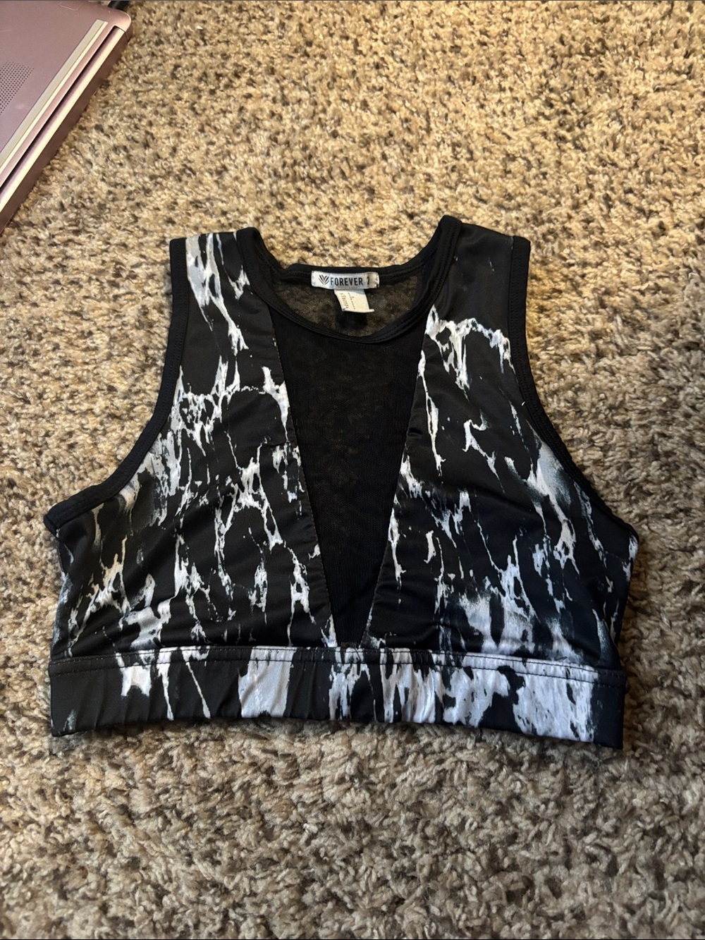 Forever 21 Black & White Marble-Print V-Neck sports bra